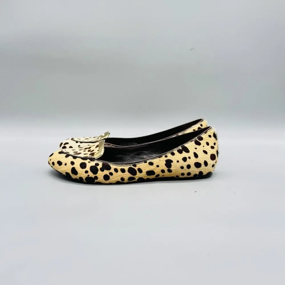 Tory Burch Shoes Womens 7 Beige Cheetah Calf Hair Ballet Flats Slip On Comfort